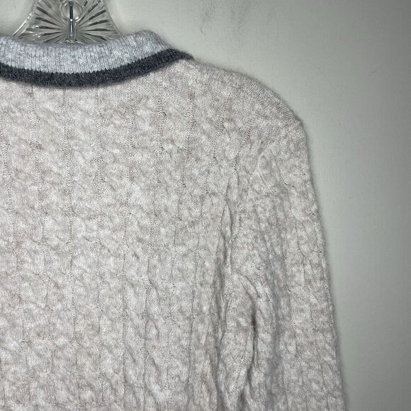 CENTRAL PARK WEST Sweater Women Medium Bobbie Polo Pullover Gray Cable Knit - Picture 10 of 16